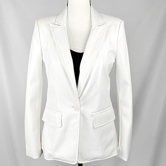 Central Park West White Faux Leather Blazer with Removable Gray Dickie, Size S - Picture 4 of 7